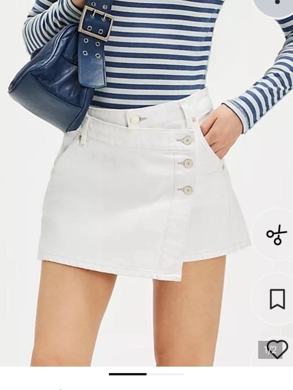 Free people White Asymmetrical Button-Front Denim Mini Skirt size 29
